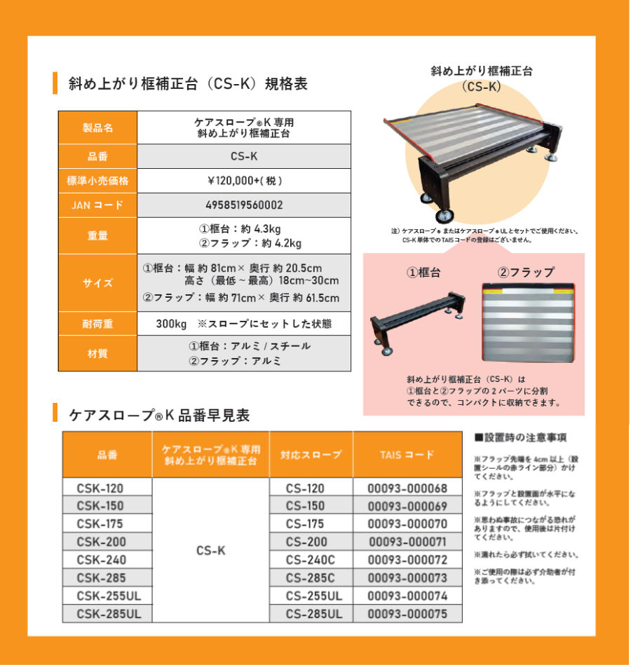 可搬形スロープ専用補正台 ケアスロープK専用斜め上がり框補正台 ケア