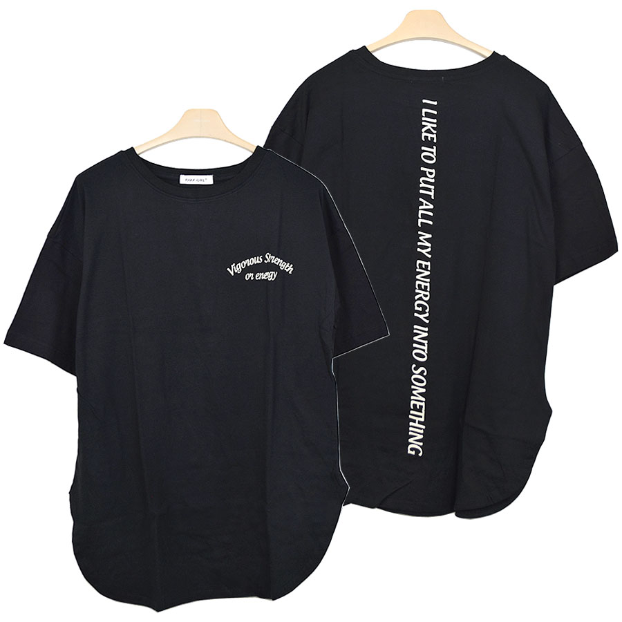 Tシャツ カットソー プリント 半袖 レディース トップス 綿 ナチュラルコットン 100％ ロング丈 裾ラウンド ロングテール ロゴ アメカジ カジュアル 古着風｜terracotta｜07