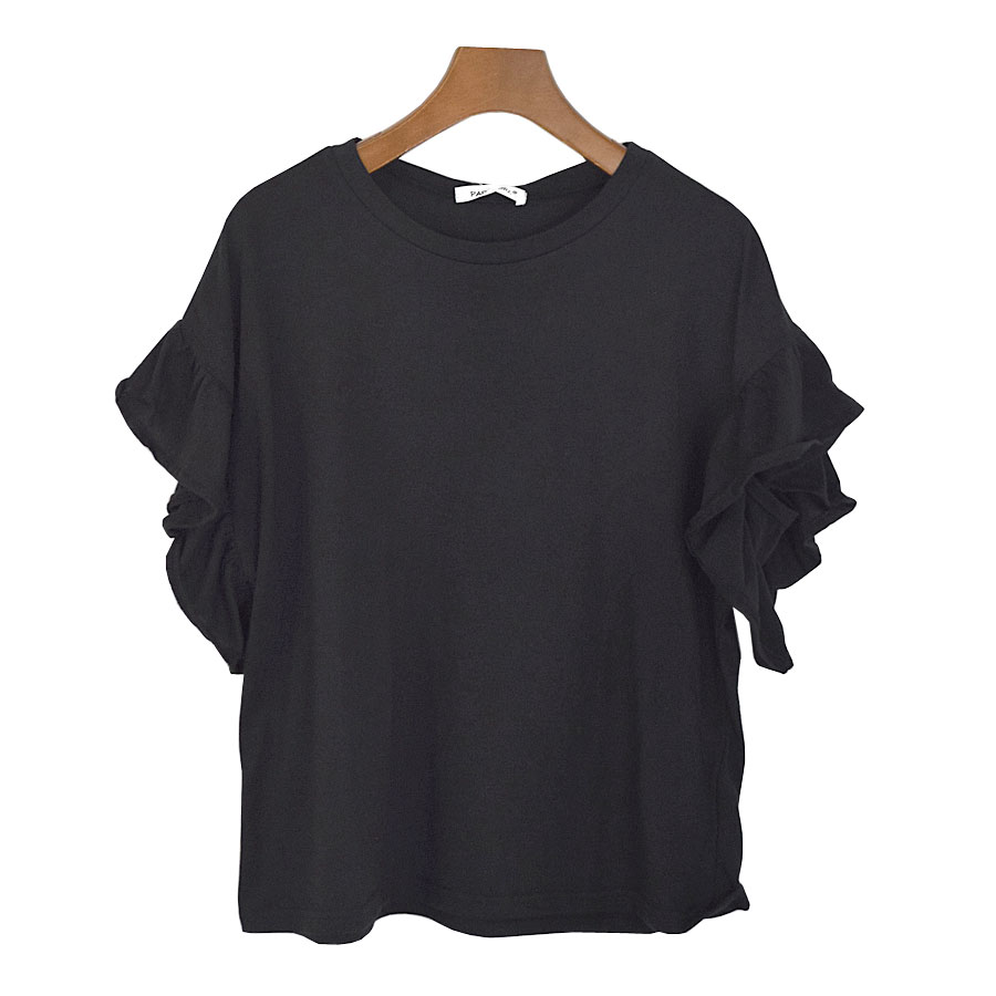 N°21 ブラック 半袖Tシャツ フリル付き Tシャツ レディース 半袖 フリル カットソー フリル袖 トップス