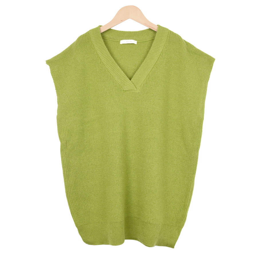ニットベスト ざっくり Vネック ベスト レディース トップス 畦編み 畔