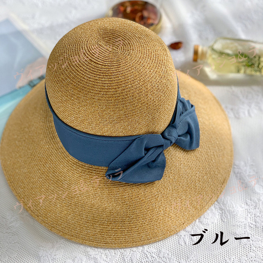 麦わら帽子 レディース 夏 UV 40代 50代 大きめ 折りたたみ 調整可能 つば広 UVカット ...