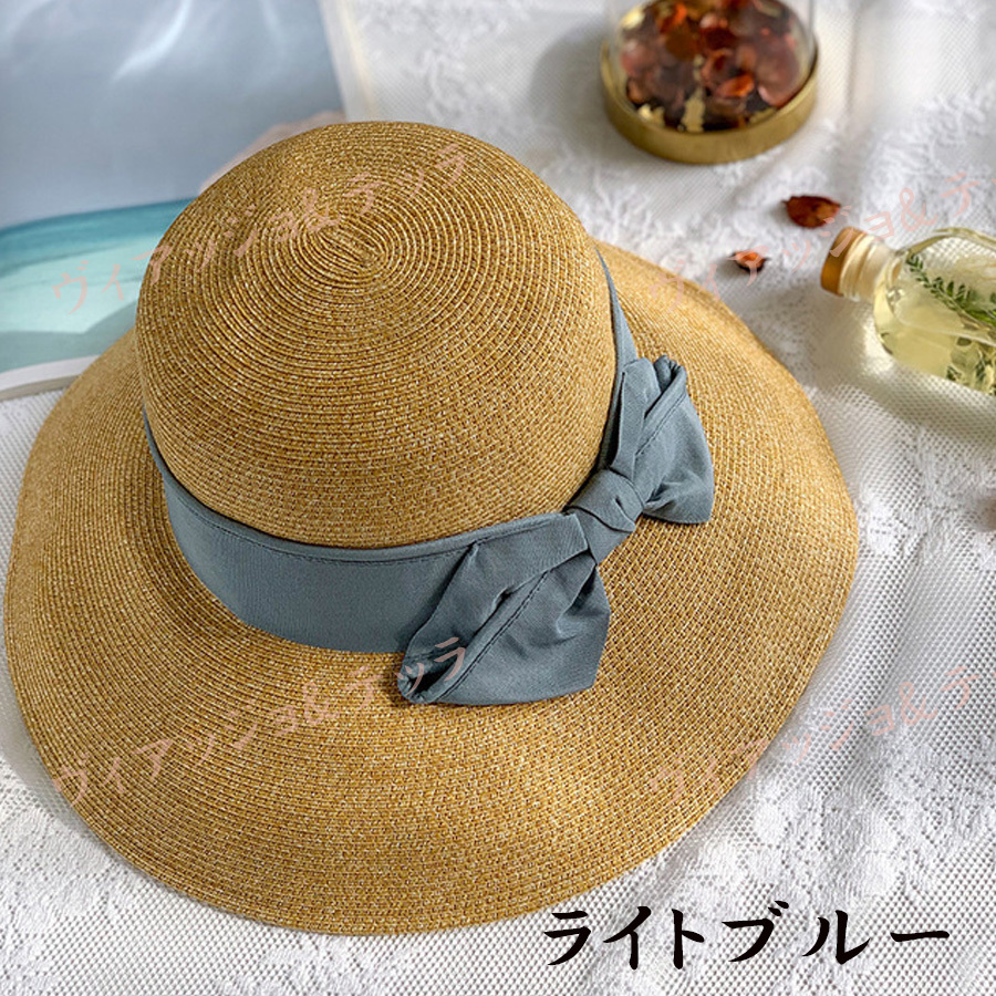 麦わら帽子 レディース 夏 UV 40代 50代 大きめ 折りたたみ 調整可能 つば広 UVカット ...