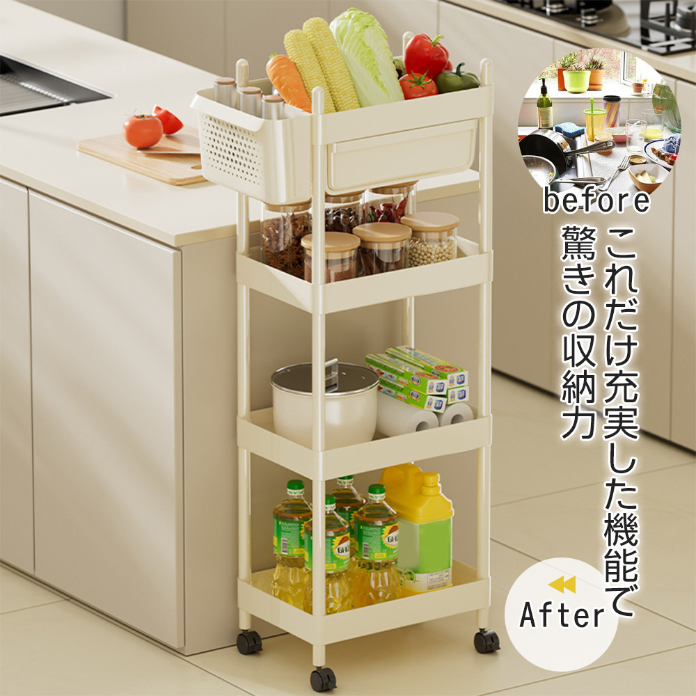 ワゴン キャスター付き 引き出し付き キッチンワゴン 3段 キッチン収納