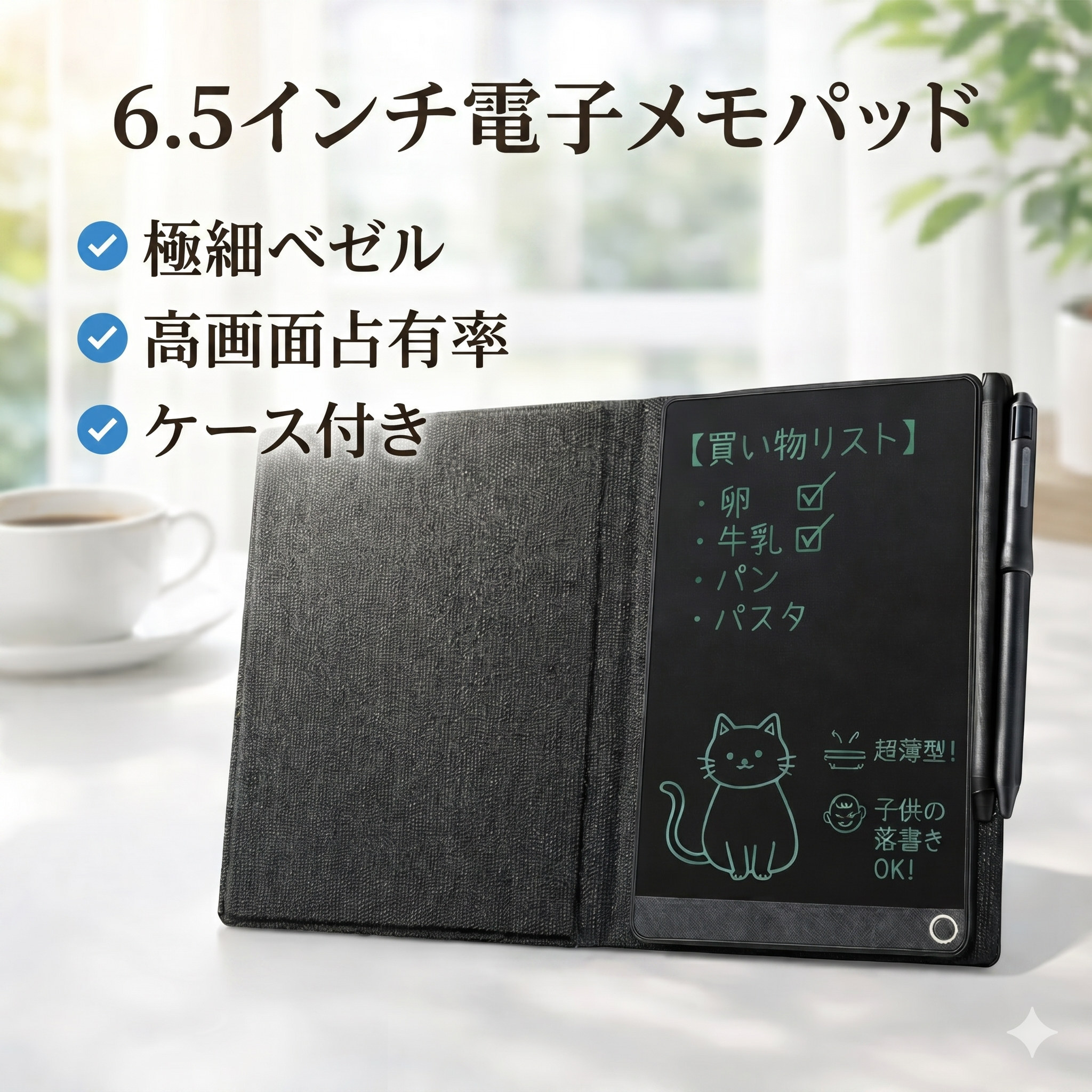 Googleメモパッド 電子メモパッド 6.5インチ 極細ベゼル 高画面占有率 ケース付き