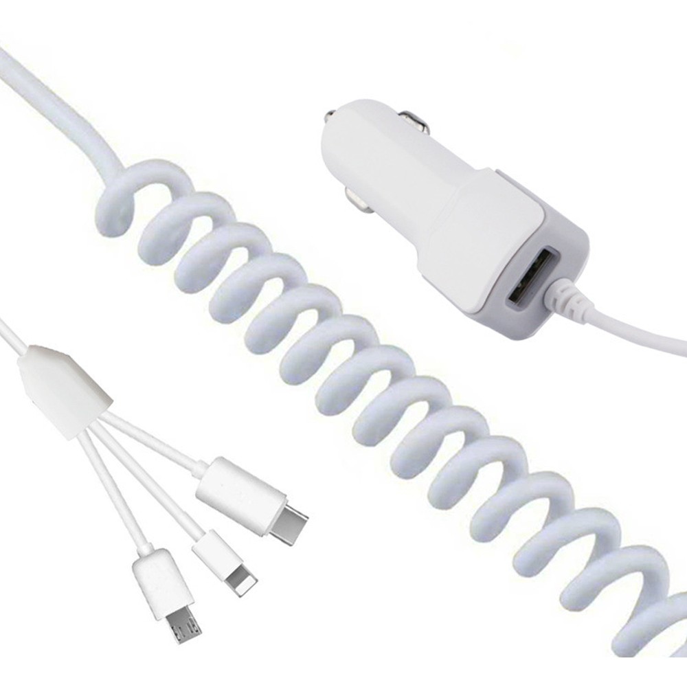 iPhone充電器 シガーソケット ケーブル付き リール式 車載 iPhone MicroUSB Type-C ケーブル付き 3in1充電器  カーチャージャー :Car-246-s:いつも幸便 - 通販 - Yahoo!ショッピング