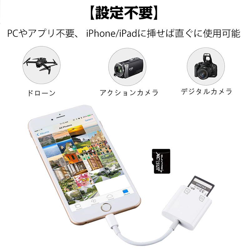 SDカードリーダー 2in1 iphone マイクロsdカードリーダー メモリーカード microsdカードリーダー 写真 移動 iPad iOS専用  カメラ リーダー 高速データ転送