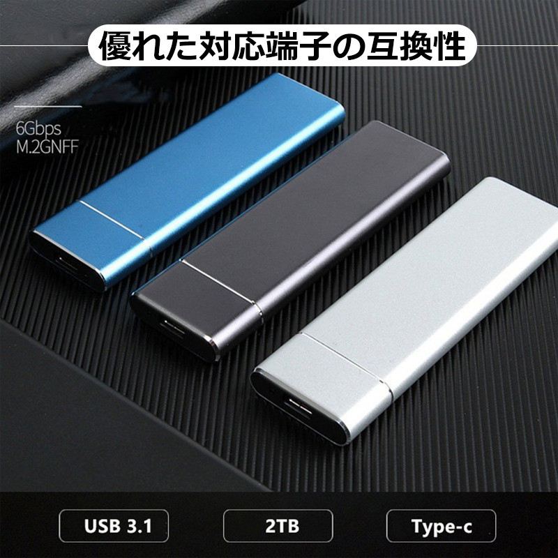 外付けSSD 2TB ポータブルSSD Type-C USB3.1対応 超高速 感謝の声続々！ Mac スマホ Gen1 使用簡単 Gen2  ドライバー不要 タブレット android パソコン