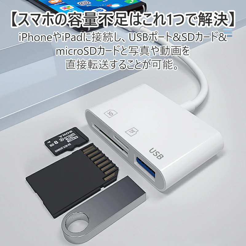  SDカードリーダー 3in1 iPhone iPad Type-C Micro-USBに適用 SD カードリーダー 3i