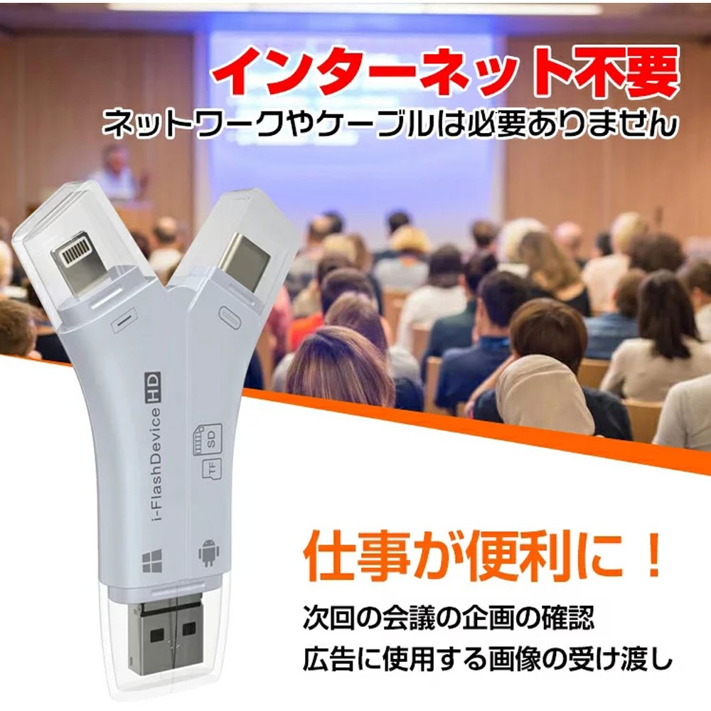 4in1 SD カードリーダー IPhone Lightning USB TYPE-C USB 2.0 USB-A Micro-USB スティック  カードリーダー OTG機能 高速データ転送 外付けハードディスク、ドライブ