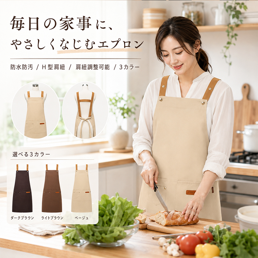 エプロン かぶるだけ 撥水 H型 大きいサイズ 割烹着 保育士エプロン