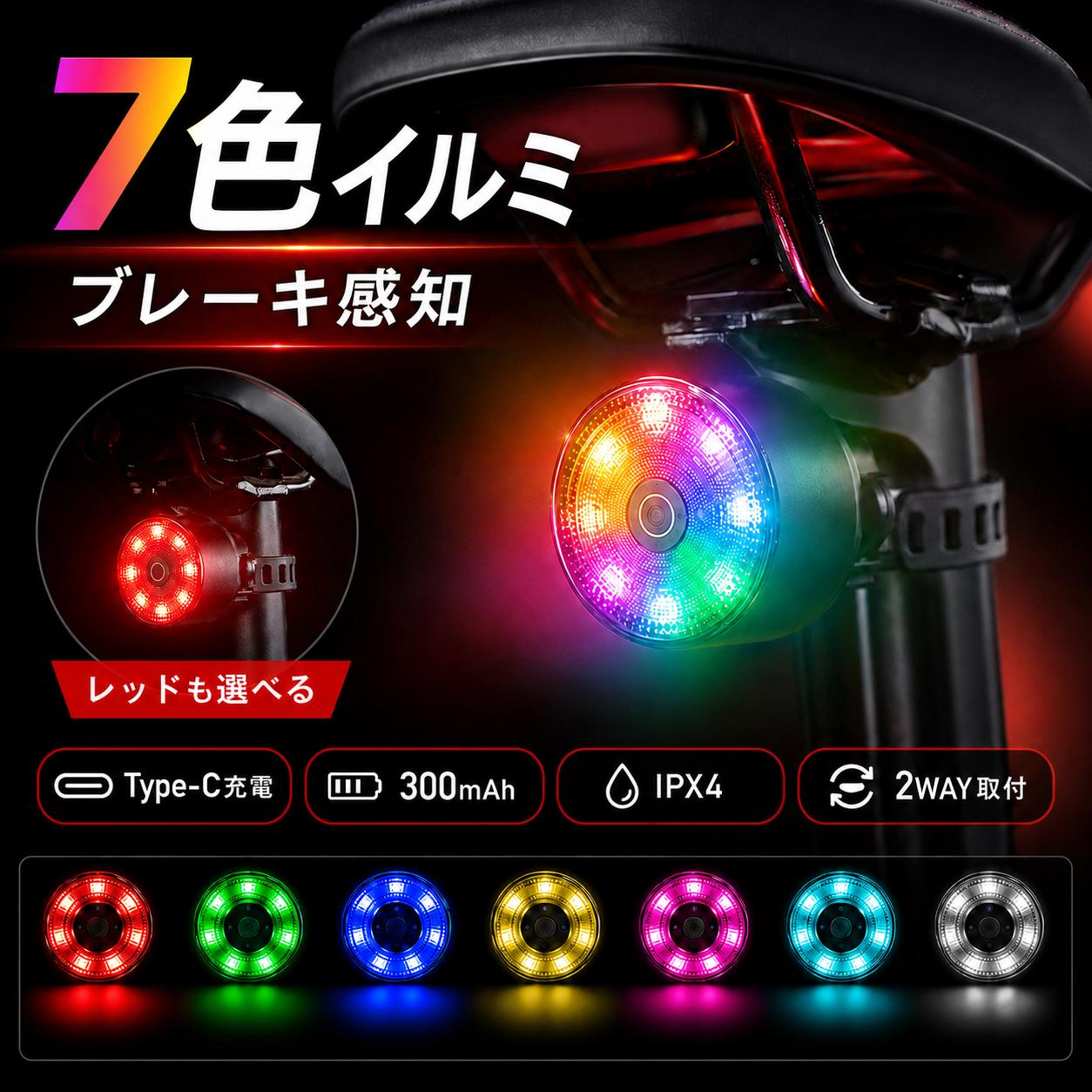 自転車 テールライト ブレーキ感知 自動点灯 自動消灯 リアライト 充電