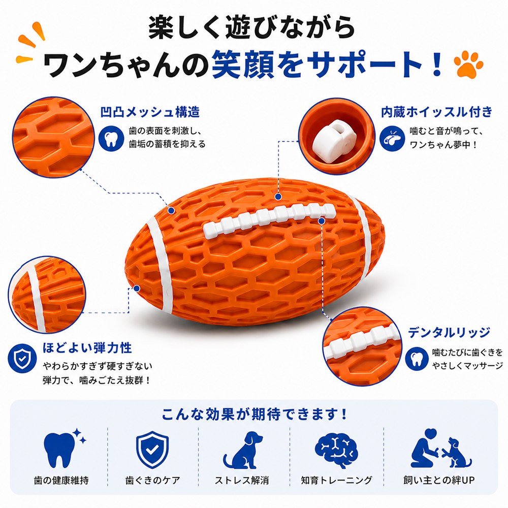 犬用おもちゃ 発音付き ラグビーボール型 噛むおもちゃ TPR素材 耐久性