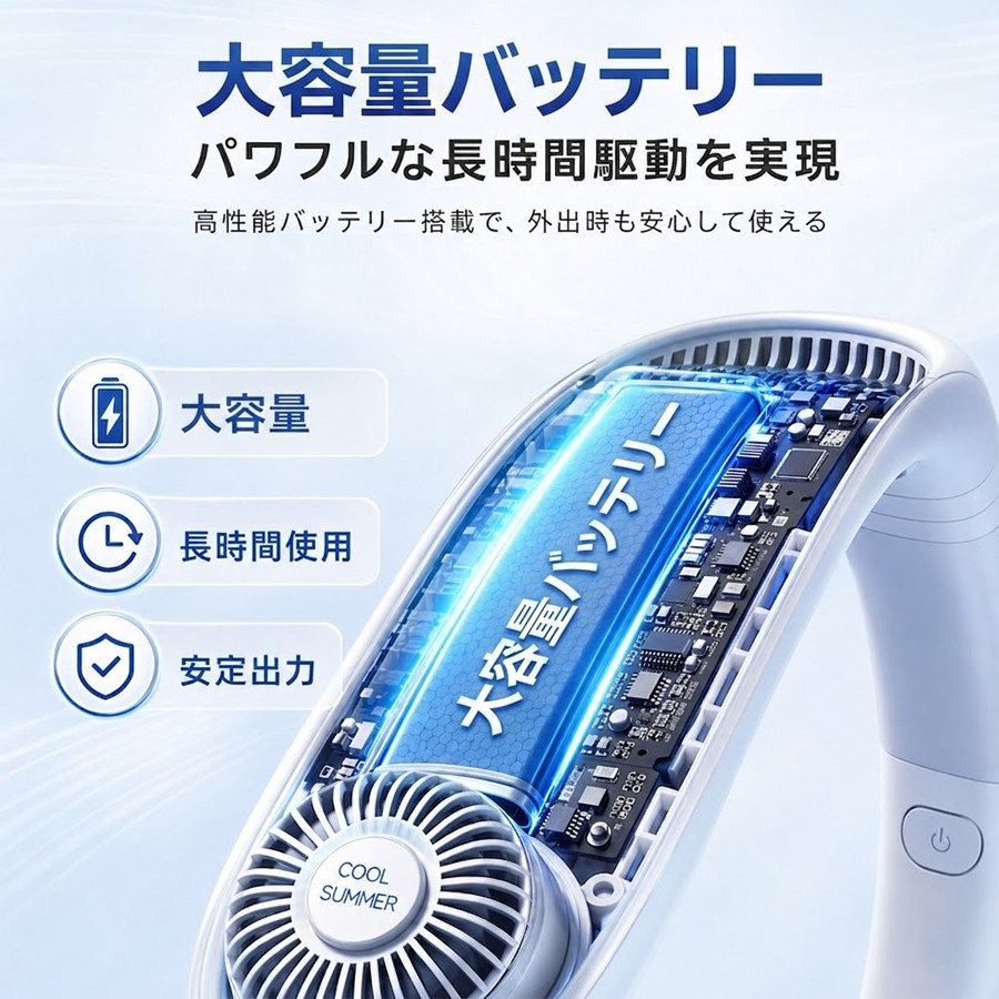 首掛け扇風機 ネッククーラー 冷却プレート 5段階風量 羽なし 首かけ