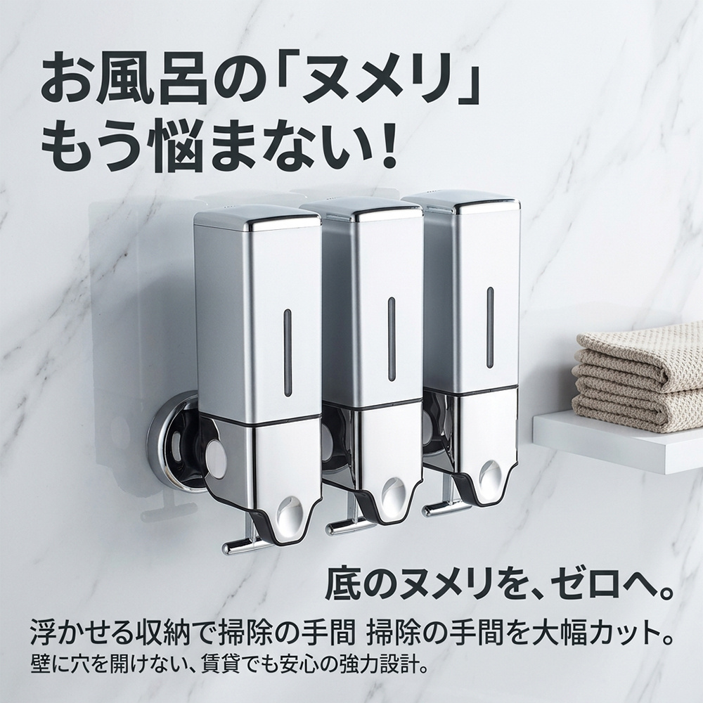 シャンプーディスペンサー 壁掛け 詰め替えボトル 大容量 2連 3連