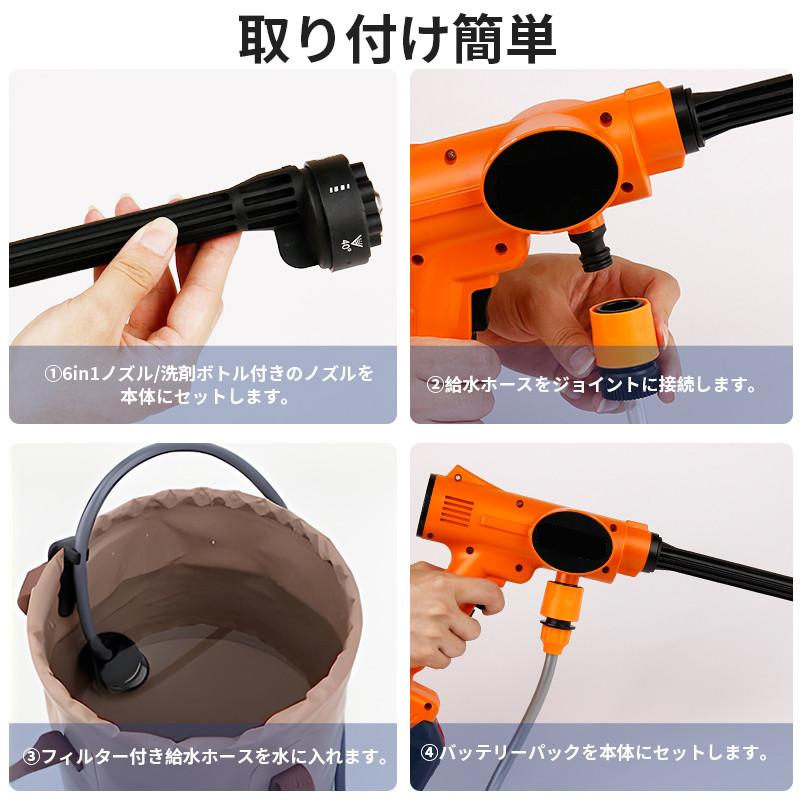 【バッテリー2個付き】高圧洗浄機 コードレス 充電式 マキタ バッテリー対応 噴射水量4L/min 自吸式 充電式高圧洗浄機 60min連続使用  家庭用 業務用 洗車機