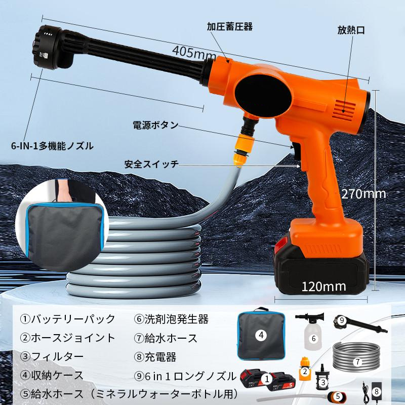 【バッテリー2個付き】高圧洗浄機 コードレス 充電式 マキタ バッテリー対応 噴射水量4L/min 自吸式 充電式高圧洗浄機 60min連続使用  家庭用 業務用 洗車機