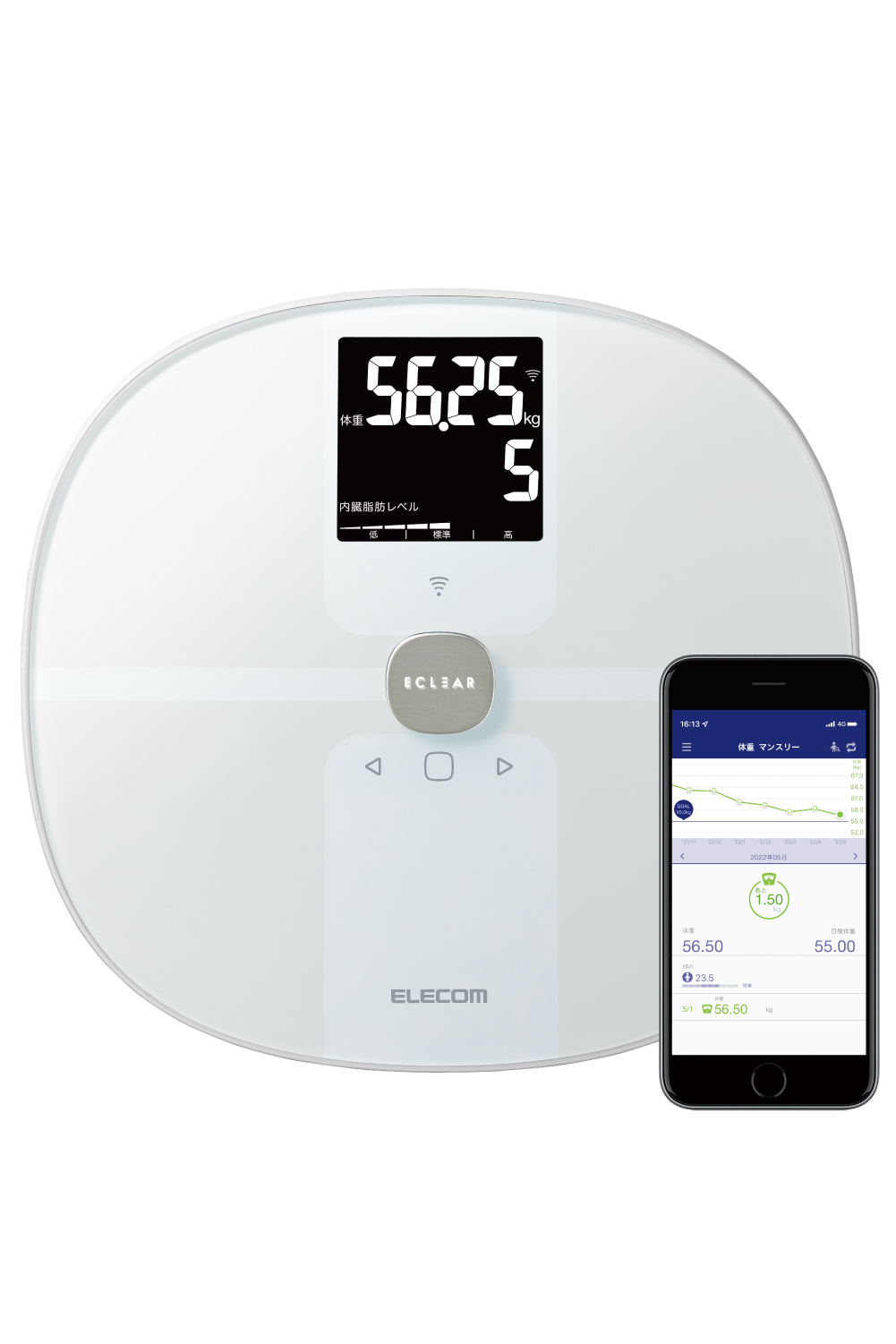 ECLEAR 体組成計 2022年製 ECLEAR 体重計 体組成計 自動認識機能付 MRI測定 50g単位 Wi-Fi スマホ