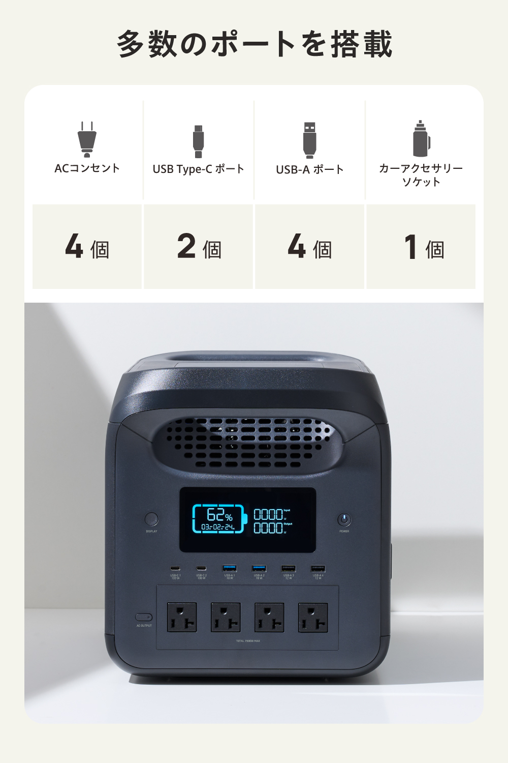 ELECOM（エレコム） ポータブル電源 リン酸鉄 1229Wh AC定格出力1500W