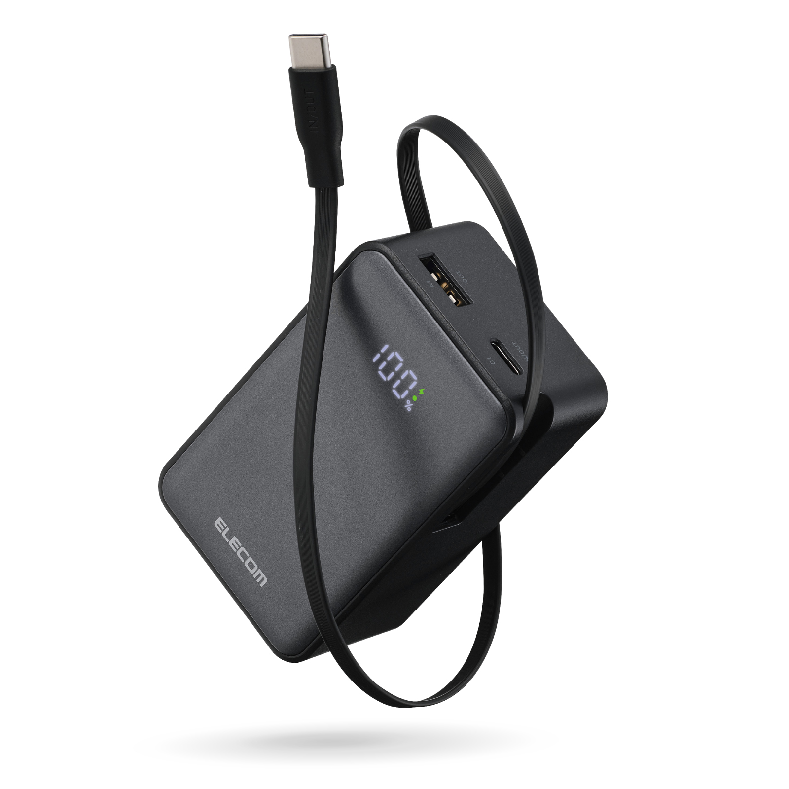 ELECOM（エレコム） モバイルバッテリー 10000mAh 45W リール式 巻き