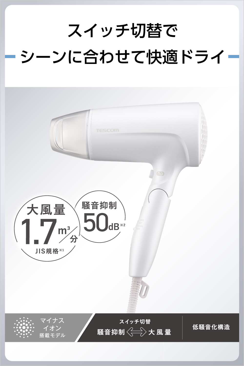 テスコム（TESCOM） 【処分特価5500円→3500円】 ドライヤー 速乾 大
