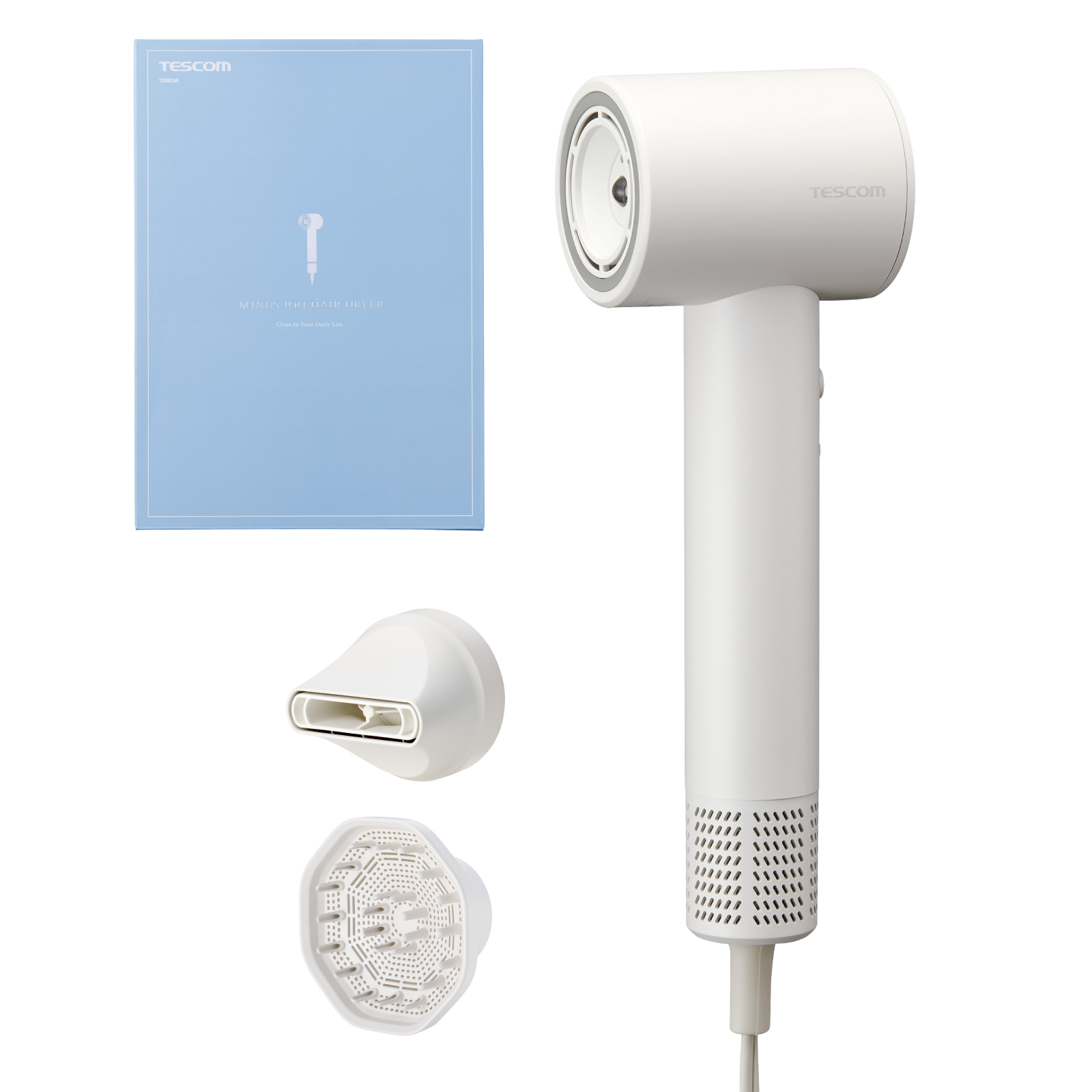 テスコム/美品！マイナスイオンヘアドライヤー／ホワイト 送料無料 【新品 未使用 未開梱】 テスコム マイナスイオン