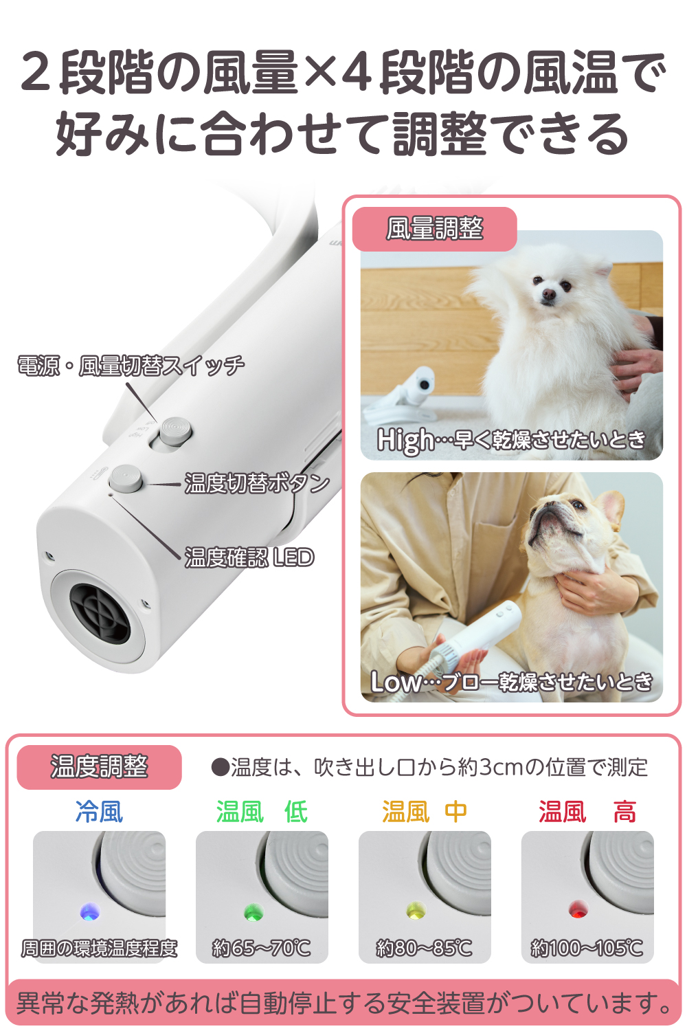 新製品】 ペットドライヤー 犬 猫 テスコム HUGAIR 2段階風量 4風温