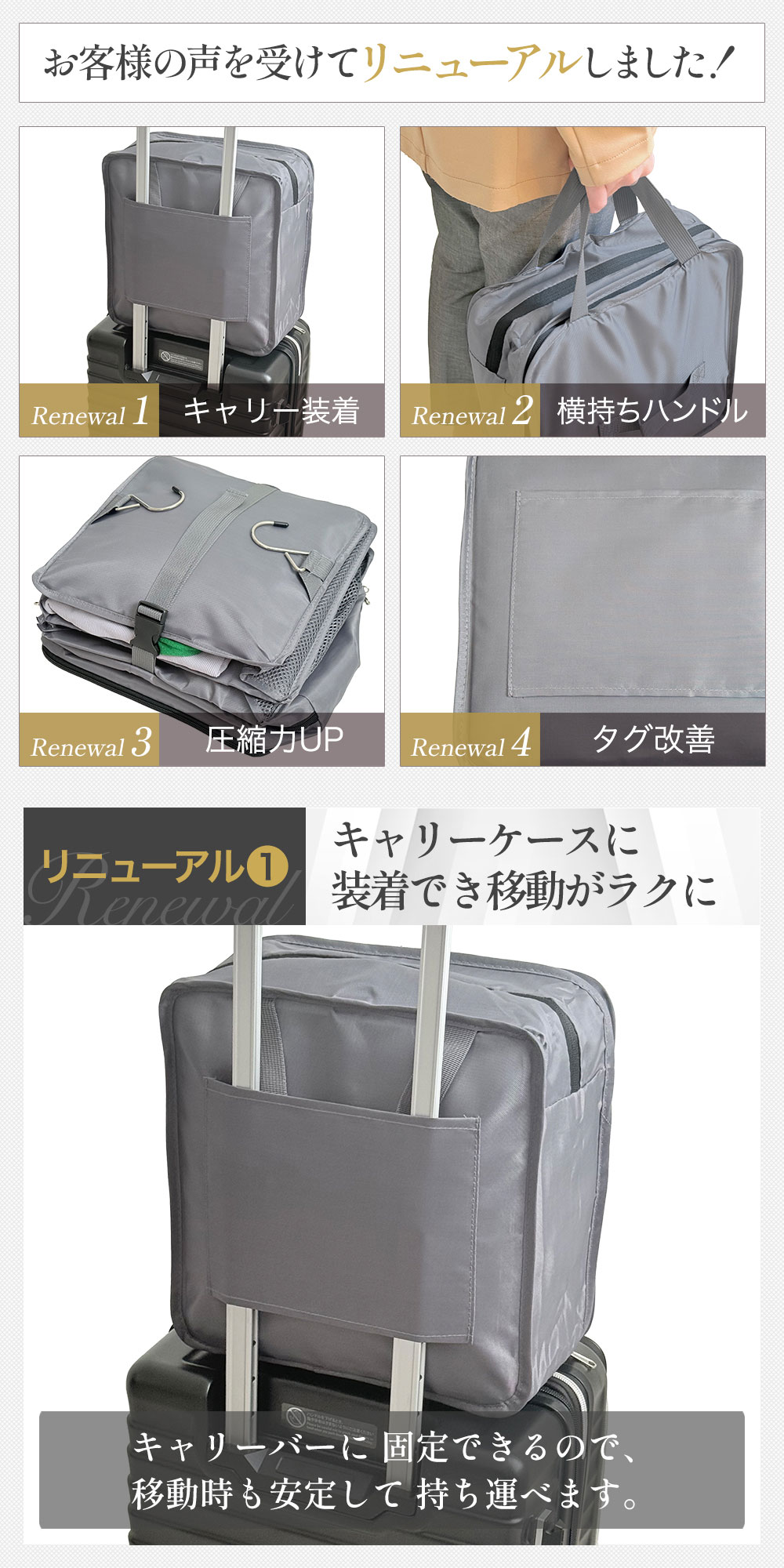 1〜2泊の旅行・出張に最適 ／ トラベルポーチ 吊り下げ 圧縮 4段 圧縮
