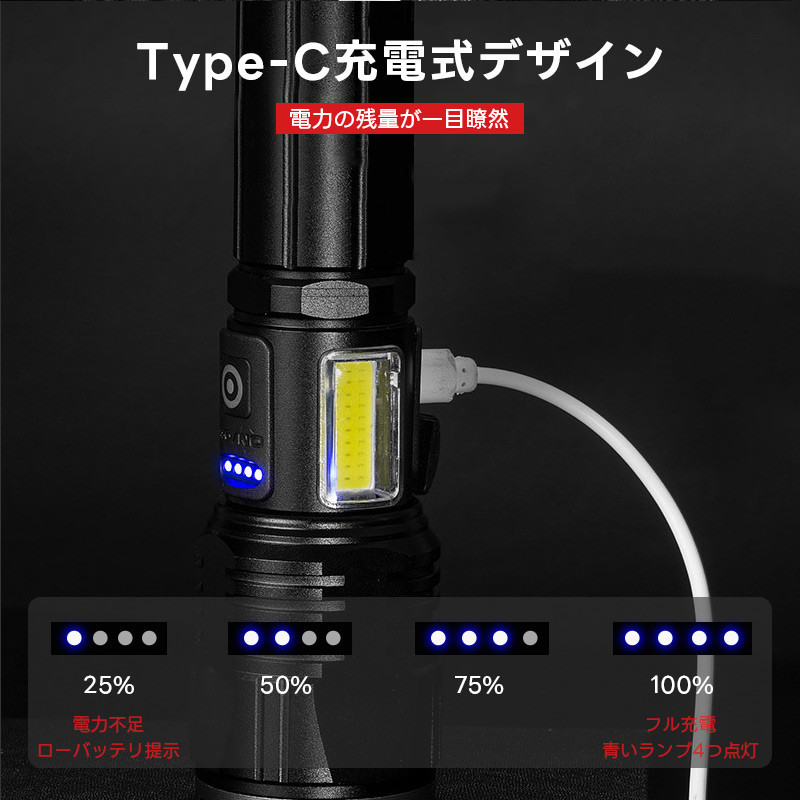 懐中電灯 xhp160 超高輝度 ledライトType-C充電式 /電池式兼用 5000mAh大容量 ハンディライト 白&赤色灯 7モード ズーム調整  COBライト アルミ合金 : 7524-y4-out : 和宅良品 - 通販 - Yahoo!ショッピング