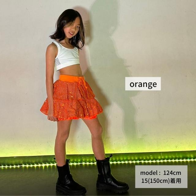 スパンコール衣装 キッズ スカート 韓国 子供服 チア ダンス ヒップホップ 衣装 キラキラ 黒 ピンク オレンジ 紫 エレクトーン