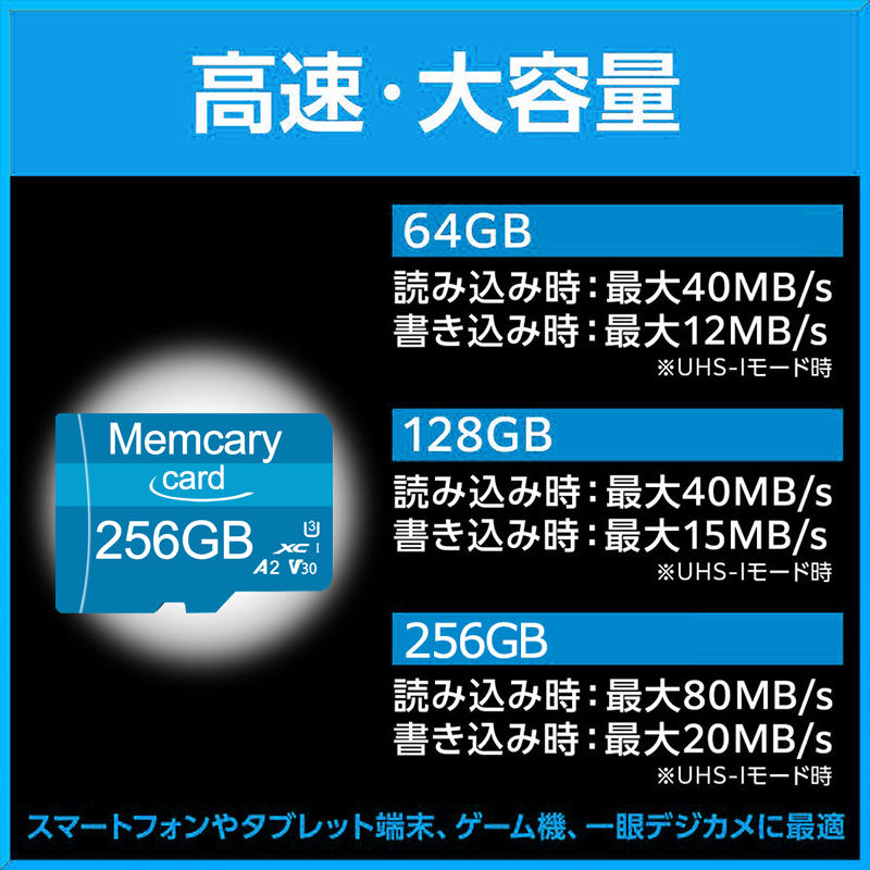 Memcarycard 正規品 SDカード 256GB マイクロsdカード 256GBカード