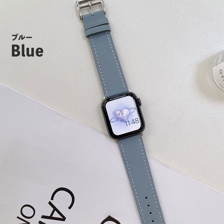 【新品】Apple Watch対応レザーベルト(パステルブルー) アップルウォッチバンド パステルブルー レザー レザー|アップル