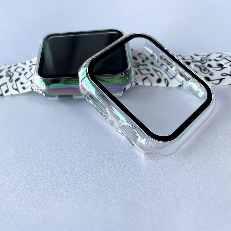 送料無料（一部地域を除く）】 Apple Watch カバー オーロラクリア 41mm 44mm 一体型 透明 アップルウォッチ 保護 ケース  クリア オーロラ かわいい おしゃれ 45mm 40mm 全面保護