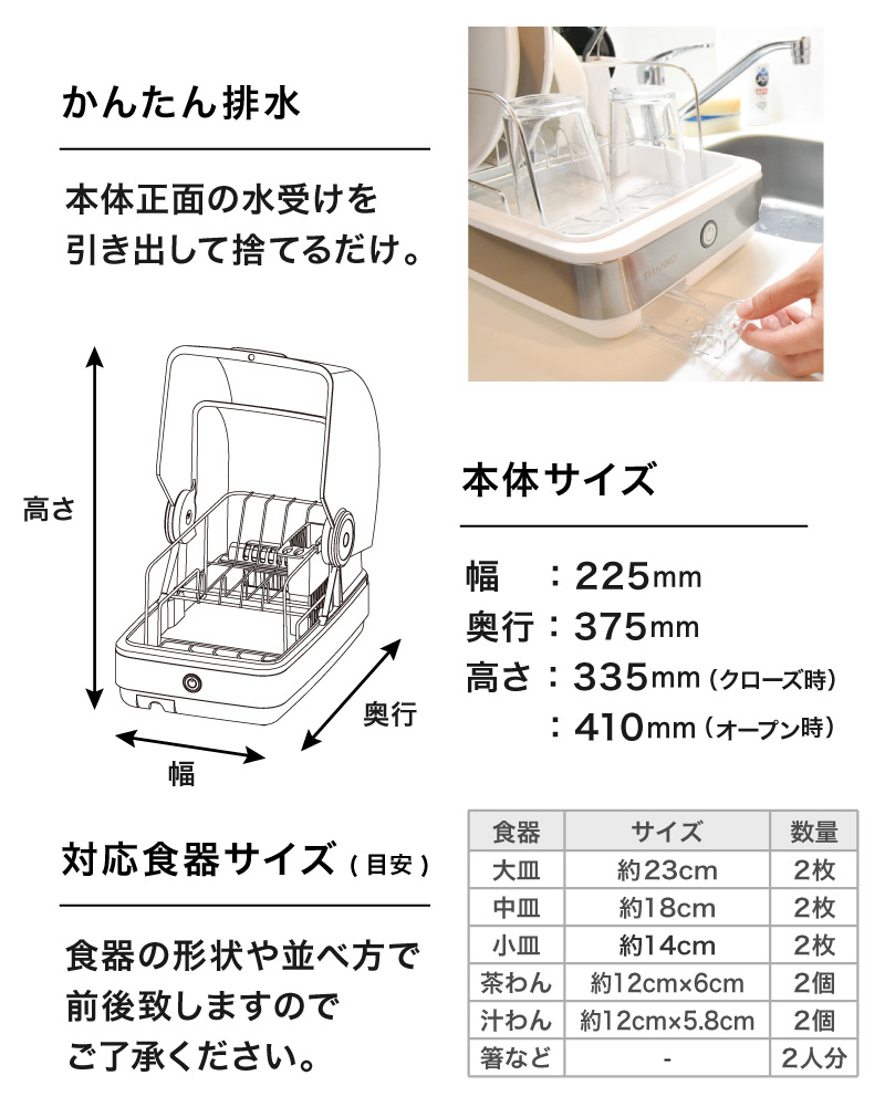 THANKO 食器乾燥機 コンパクト 2人 小型 家電 プレゼントUV 除菌