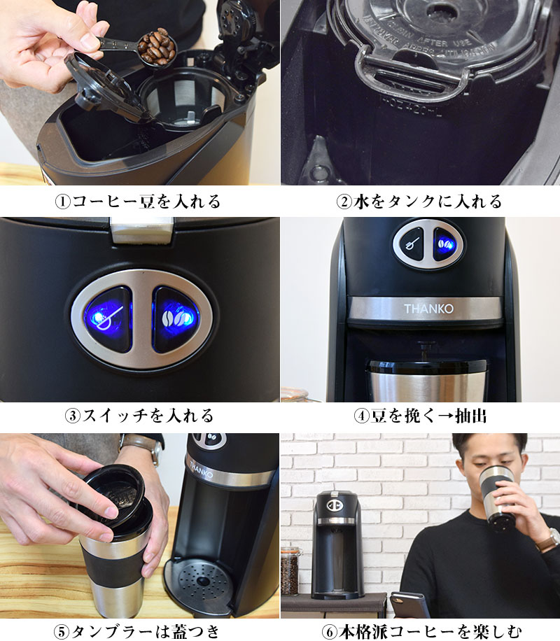 【新品】THANKO 全自動３段ミル付きコーヒーメーカー FLAMCMSWH Amazon | ミル付き 3段階 豆 2～6杯 保温機能付き THANKO 全自動
