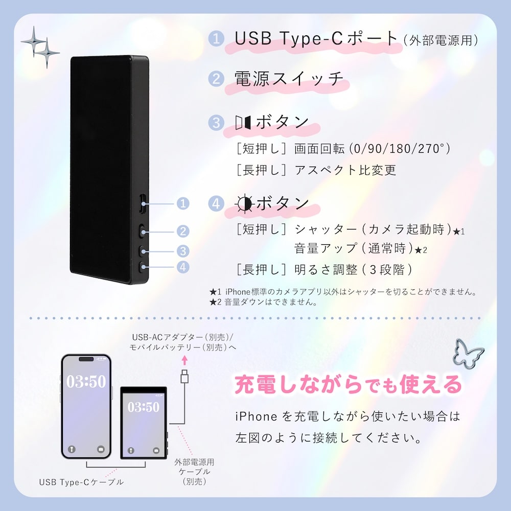 THANKO 自撮り モニター 有線接続 バッテリーレス マグネット吸着 Type