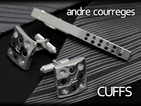 andre courreges アンドレ・クレージュ カフス 正方形 スワロフスキー シルバー×ブラック ACC8005【セットではありません】
