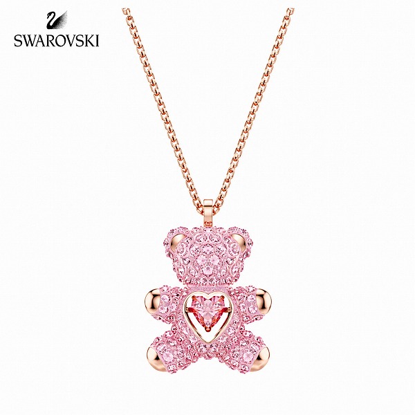スワロフスキー テディ ネックレス・ペンダント レディース ピンク×ローズゴールド テディベア ペンダント 5642976