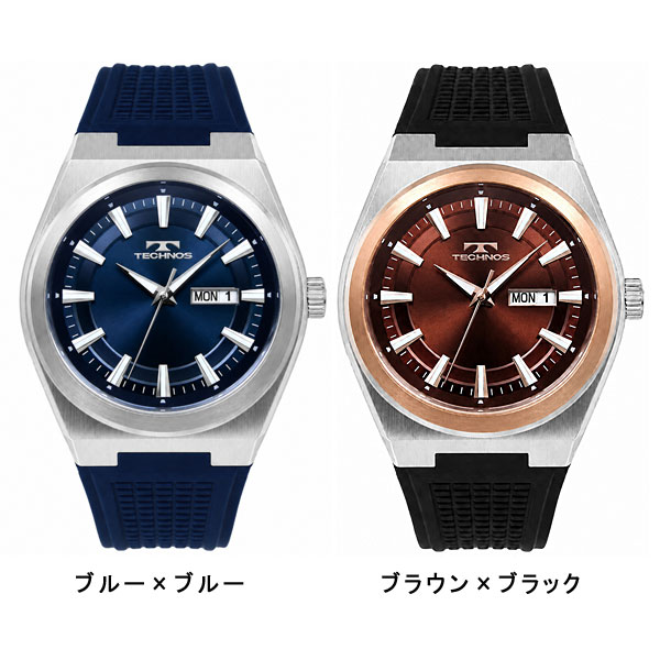 テクノス  メンズ 腕時計 アナログ 100周年記念モデル シリコンバンド ブラック ガンメタル ブルー ブラウン シルバー T5C43SB T5C43GE T5C43SN T5C43PB T5C43SS |  | 02