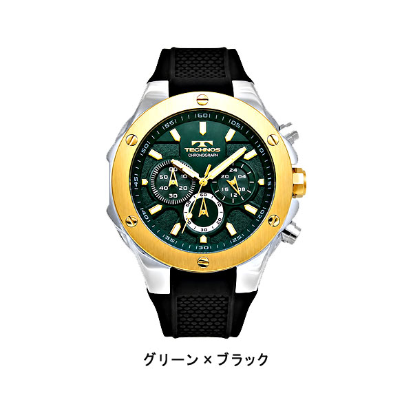 テクノス  メンズ 腕時計 アナログ クロノグラフ シリコンベルト グリーン ブラウン T6C22GM T6C22PA |  | 01