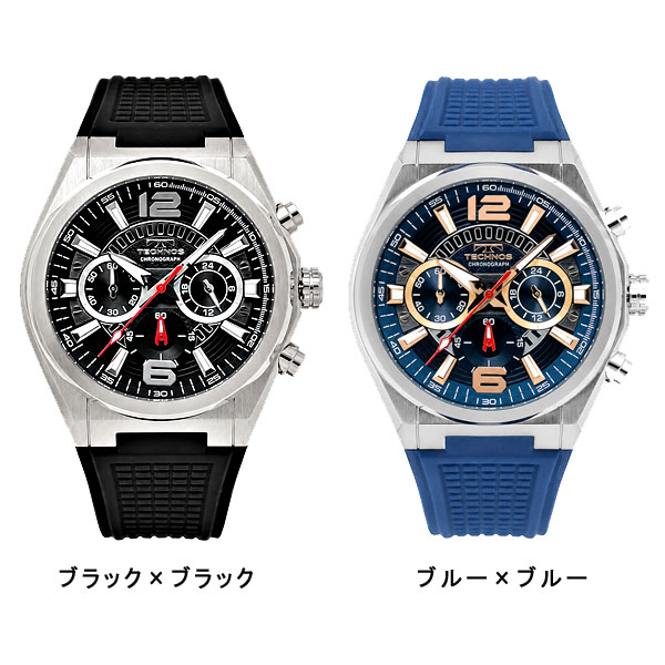 テクノス  メンズ 腕時計 アナログ クロノグラフ シリコンベルト ブラック ブルー グリーン T8B84SB T8B84SN T8B84GM T8B84BB |  | 01