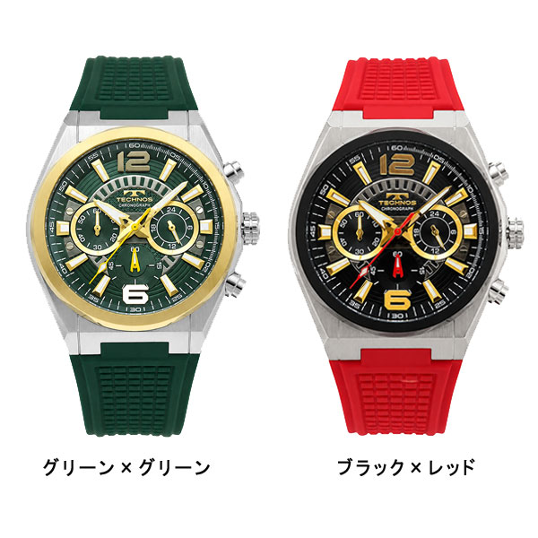 テクノス  メンズ 腕時計 アナログ クロノグラフ シリコンベルト ブラック ブルー グリーン T8B84SB T8B84SN T8B84GM T8B84BB |  | 02