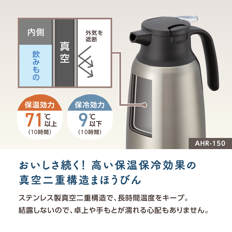 P2倍 ステンレスポット 1.5リットル 保冷保温 軽い 軽量 魔法瓶 冷めない 洗いやすい ワンタッチせん ピーコック公式 卓上 1.5L AHR-150 関連画像2