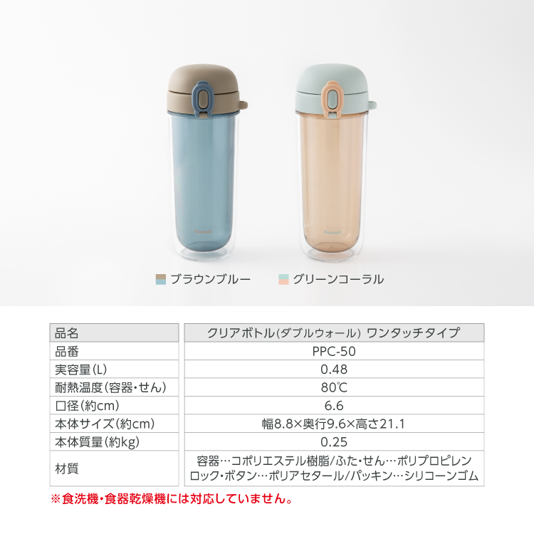ピーコック魔法瓶工業 クリアボトル 水筒 480ml 500ml弱 おしゃれ 水