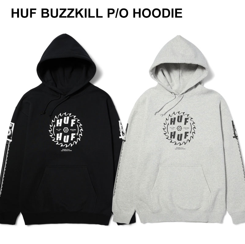 HUF（ハフ） BUZZKILL P/O HOODIE PF00619 BLACK HEATHER GREY 
