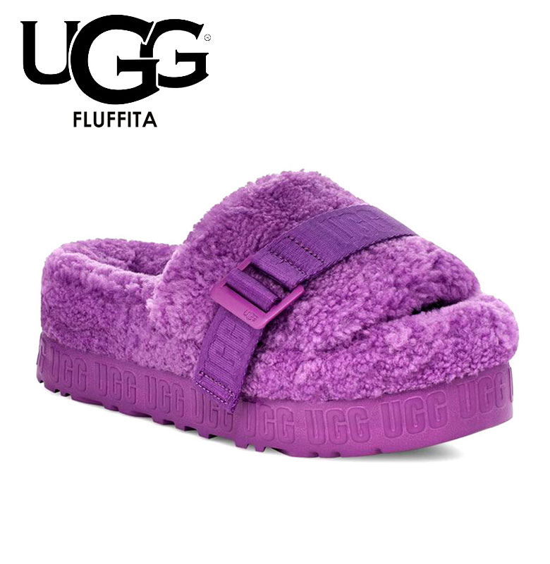 UGG サンダル ファー レディース 厚底 おしゃれ 靴 軽い 韓国 パープル かわいい ギフト