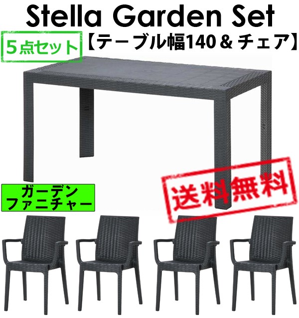 イタリア製 ステラ ガーデン 5点セット テーブル 80x140cm ＆ チェア 