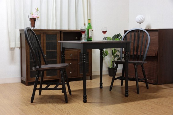 不二貿易 Macchiato マキアート ダイニング三点セット 幅74 BK・WH×BR  