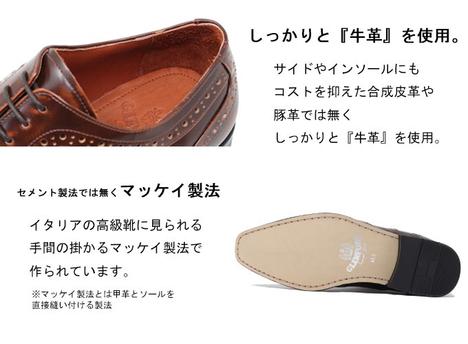 本革 メンズ スクエアトゥ ウィングチップ フルブローグ メダリオン