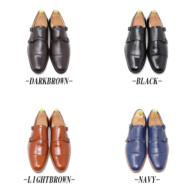 本革 メンズ スムース ダブルモンク ストラップ ビジネスシューズ カジュアル ハンドメイド マッケイ製法 靴 紳士靴