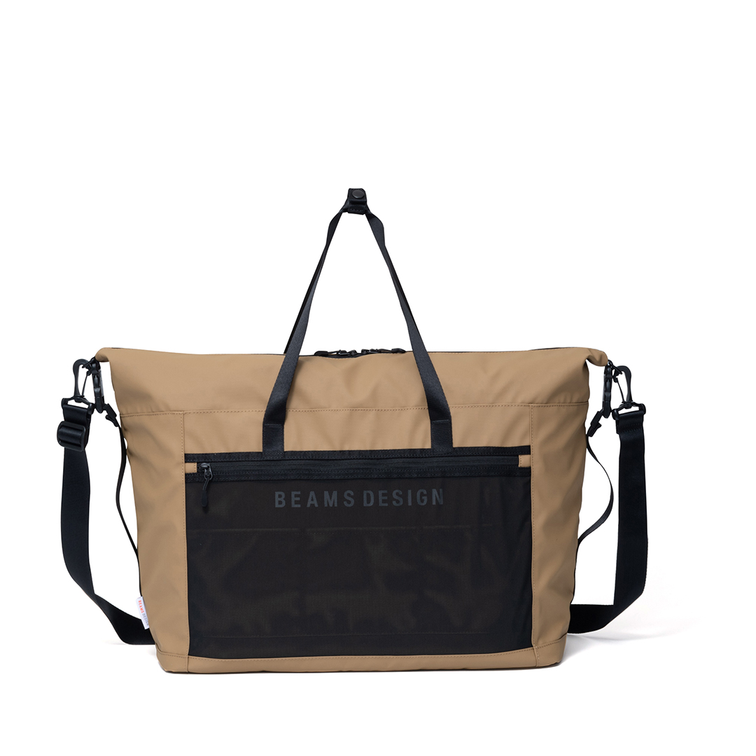お値下げ BEAMS DESIGN ビームスデザイン ボストンバッグ ベージュ 正規販売店】BEAMS DESIGN ELASTIC MESH ボストンバッグ【BMMH0BB1